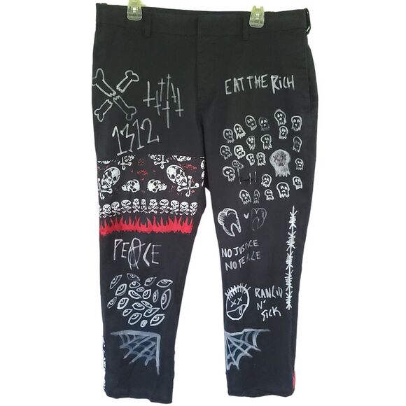 Crust Punk Perry Ellis Custom Pants Sz 36x29 Goth Metal Moto Rock Hiphop Grunge - Picture 1 of 16